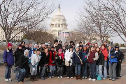 students in front of capital