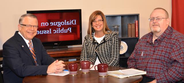 Dr. Damon Eubank, left, Dr. Wendy Davis and John Chowning discuss the JFK assassination on  "Dialogue on Public Issues." (Campbellsville University Photo by Drew Tucker)