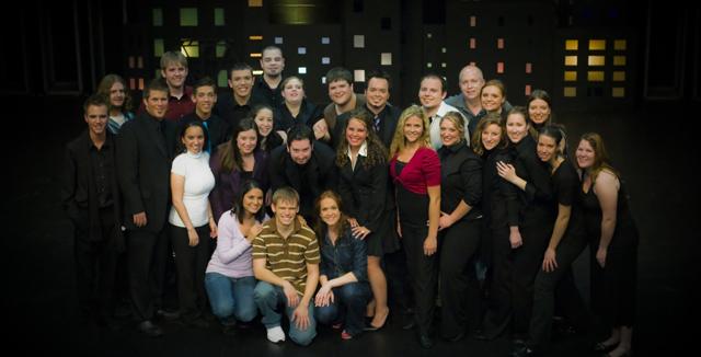 THE PRODIGAL CAST, front row, from left: Chanelle Gardner, Matt Mittelcamp and Faun Lobb. Second row, from left: Brittany Cummings, Amanda Edmondson, Sarah Smith, Meredith Scalos,Brittany Hall, Megan Massey, Aubrey Scutt, composer Matthew Hodge, Erin Johnson,MaryGrace Lee, Reyn Judd and Zach Sharp. Third row, from left:Melody Hall, Farrin Marlow, Mance Chappell, Josh Hensley, Amber Heath,Amber Wimsatt, Sach Myers, Josh Pennington and Jesse Reese. Back row, from left:Rob Collins, Allen Brooks, Shawn Richardson and James Nutter. (Campbellsville University photo by Andre Tomaz)