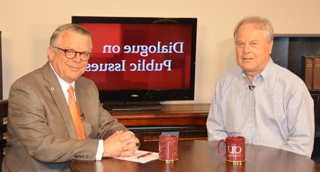 Dr. John Chowning, vice president for church and external relations and executive assistant to the president of Campbellsville University, right, interviews U.S. Rep. Ed Whitfield (R-Ky.), for his “Dialogue on Public Issues” show.